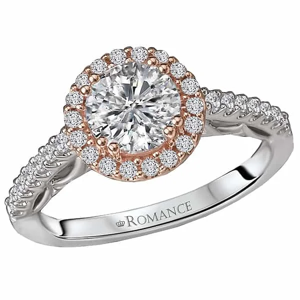 Romance Rose and White Gold Round Halo Engagement Ring