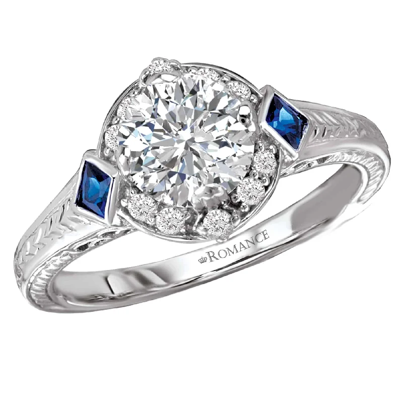 Romance Sapphire Accent with Halo Engagement Ring