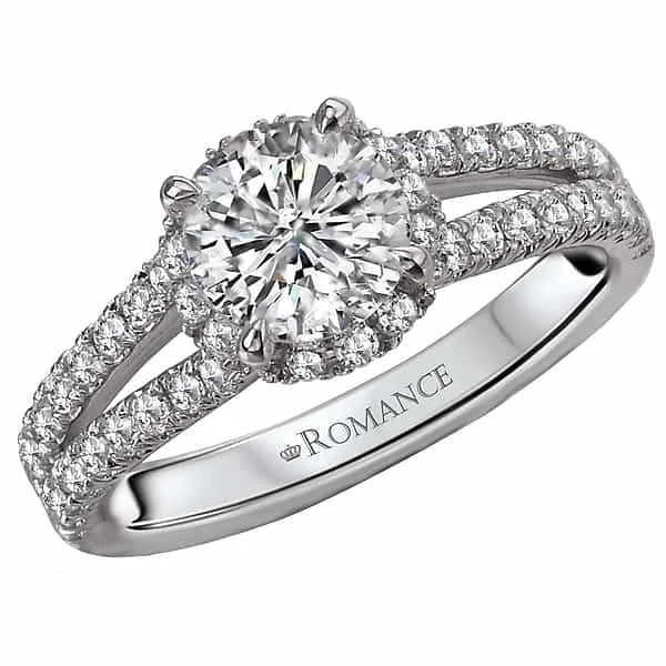 Romance Split Shoulder Halo Engagement Ring