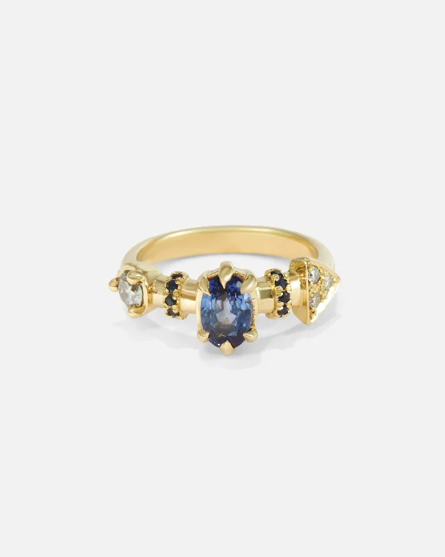 Supernova Blue Sapphire and White Diamond Ring