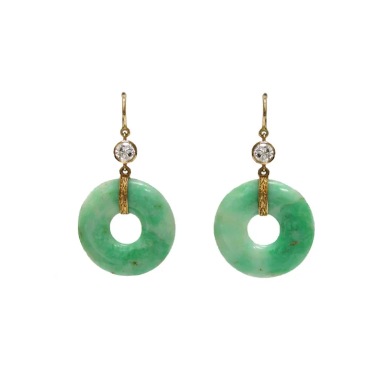 14KT Yellow Gold Jade & Diamond Earrings