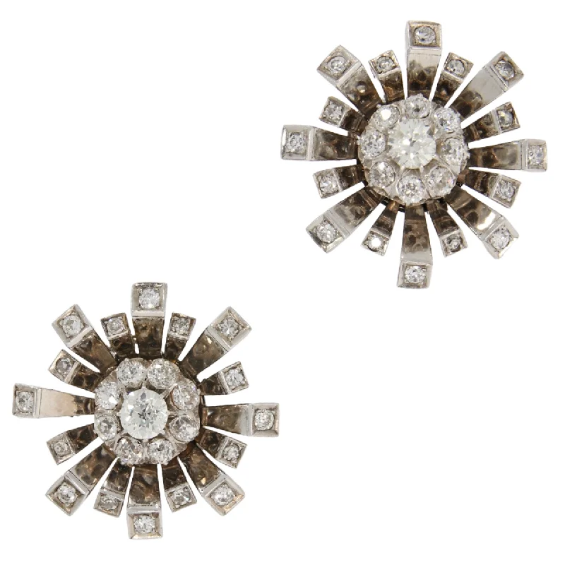 1940s 18KT White Gold Diamond Earrings