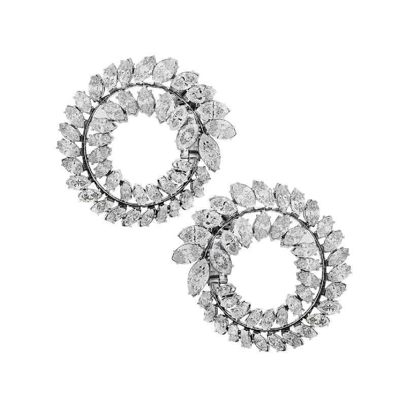 1950s Platinum Diamond Swirl Earrings