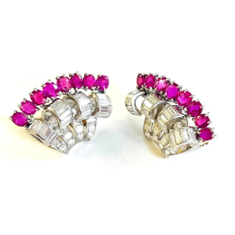 1960s Platinum Ruby & Diamond Earrings