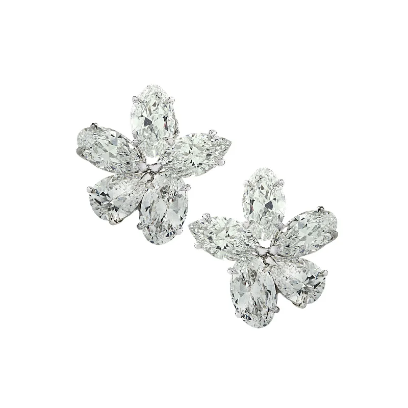 1970s Platinum Diamond Cluster Earrings