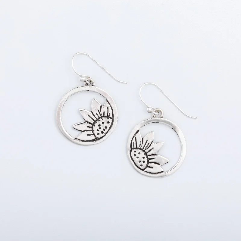 Cutout Sunflower Sterling Silver Earrings