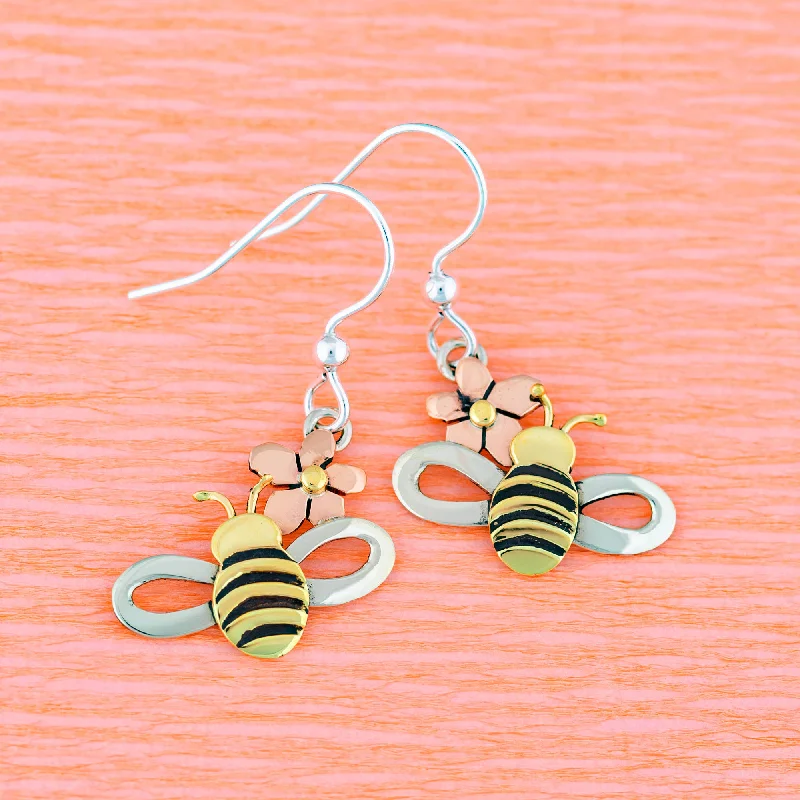 Bee & Flower Mixed Metal Earrings