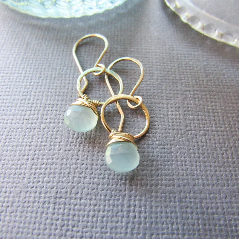 Aqua Chalcedony and 14k Gold Earrings