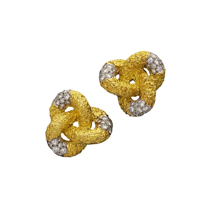 Cartier French 1970s 18KT Yellow Gold Diamond Knot  Earrings