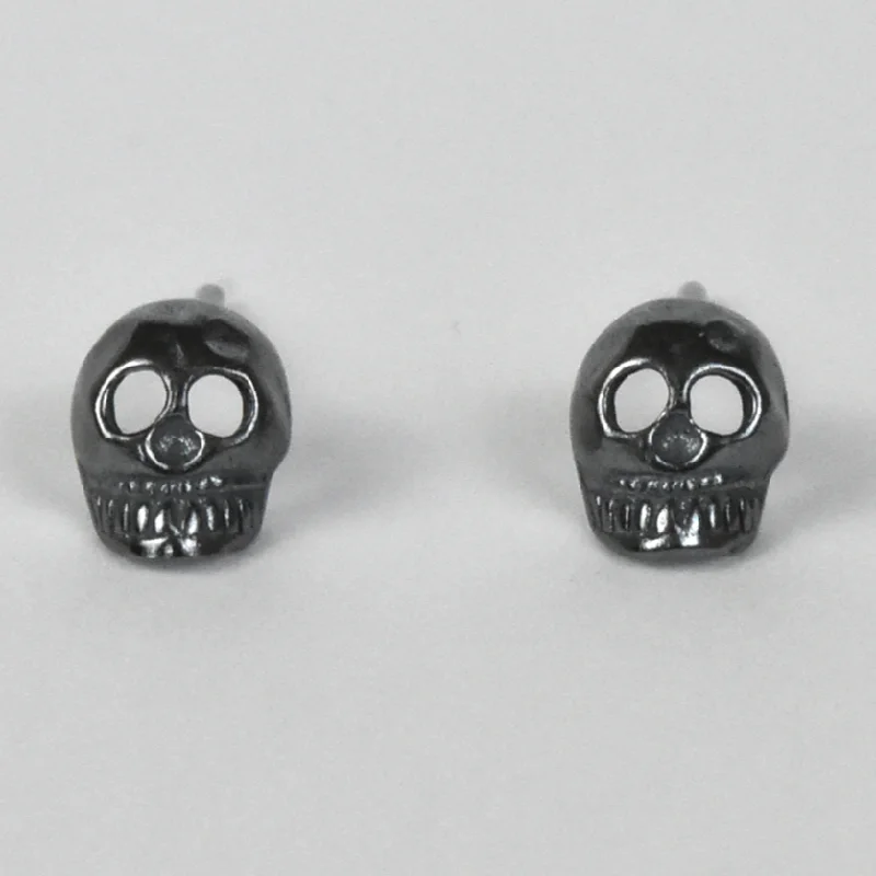 Oxidized Silver Memento Mori Post Earrings