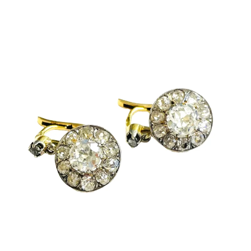 Edwardian Platinum & 18KT Yellow Gold Diamond Earrings