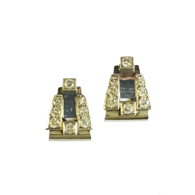 French 1930s Platinum & 18KT Yellow Gold Diamond Earrings