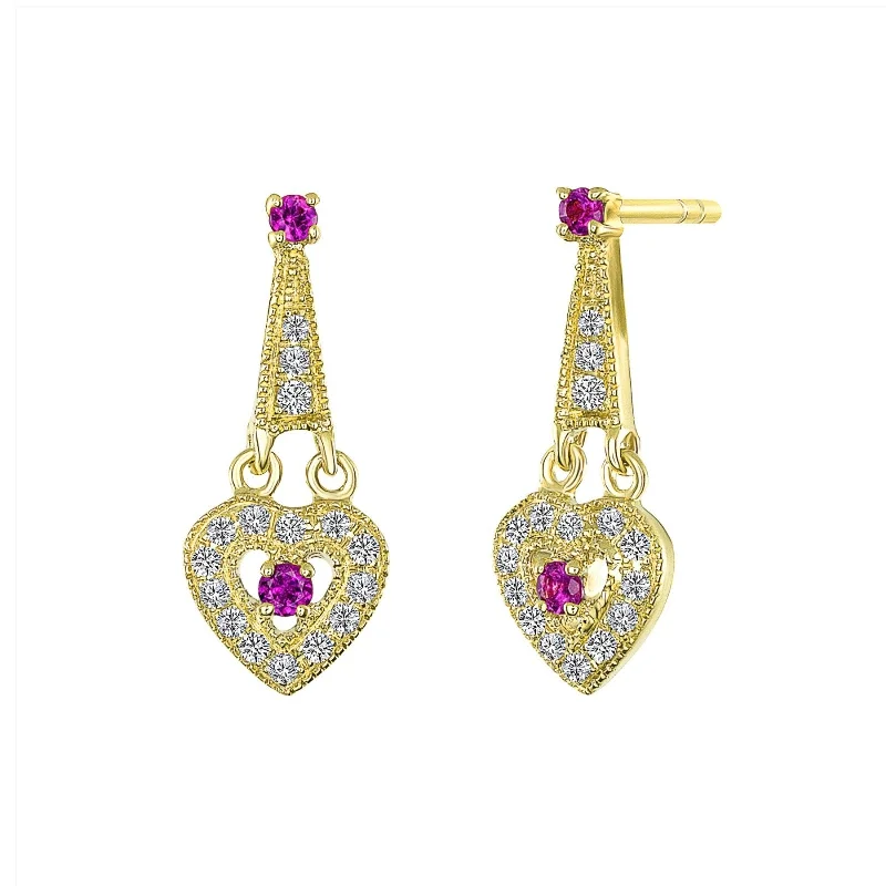 Little Heart Ruby Diamond Earrings