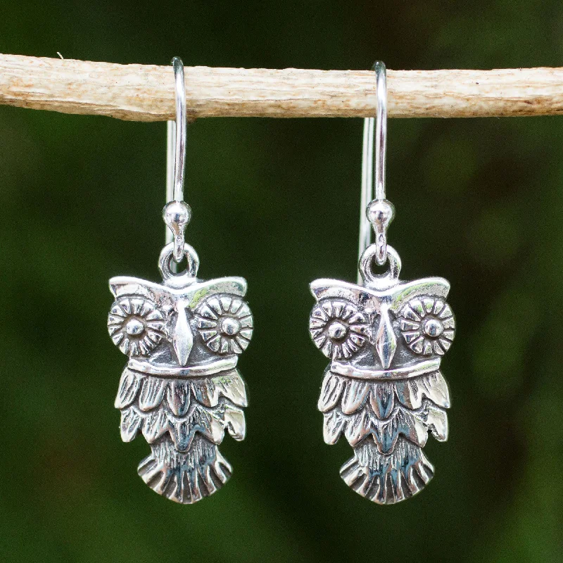 Owl Love Sterling Silver Dangle Earrings