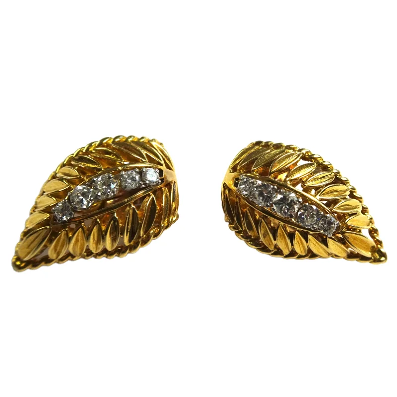 Pery Fils French 1950s 18KT Yellow Gold Diamond Earrings