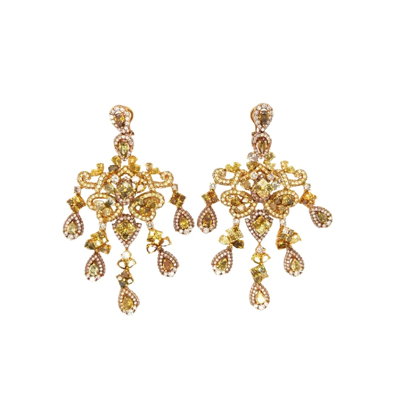 Post-1980s 18KT Yellow Gold Diamond Earrings