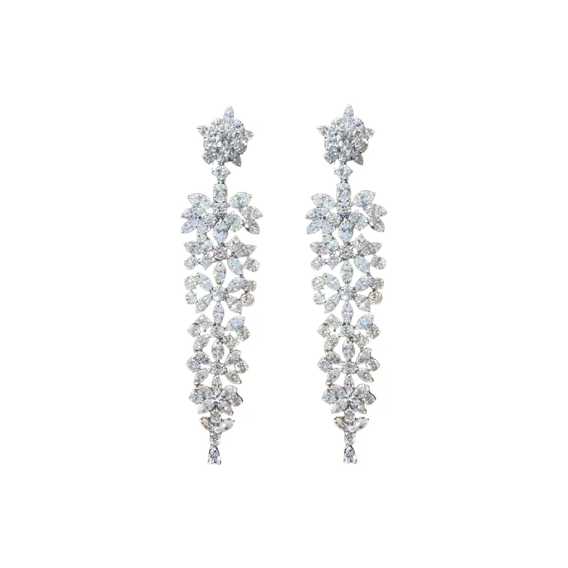 Post-1980s Platinum Diamond Chandelier Earrings