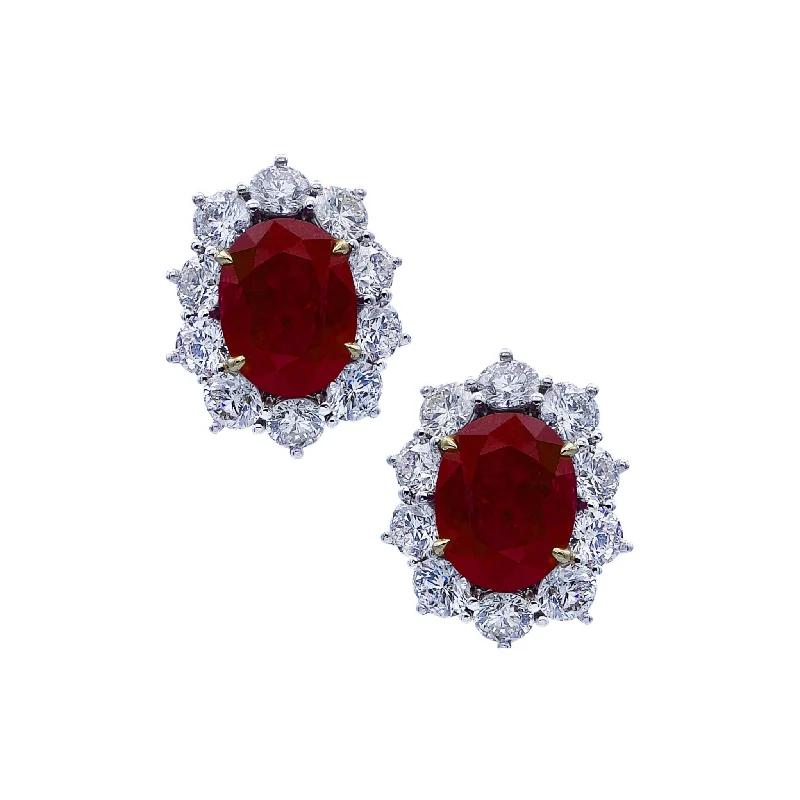 Post-1980s Platinum Ruby & Diamond Earrings