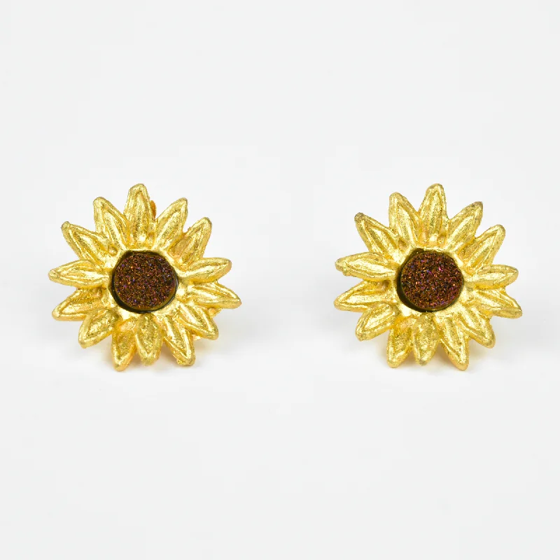 Sunflower Druzy Post Earrings