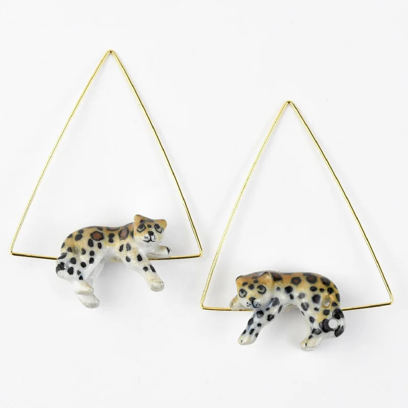 Triangle Lounging Leopard Earrings