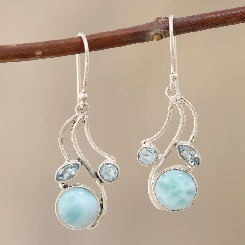 Triple Fascination Blue Topaz and Larimar Dangle Earrings