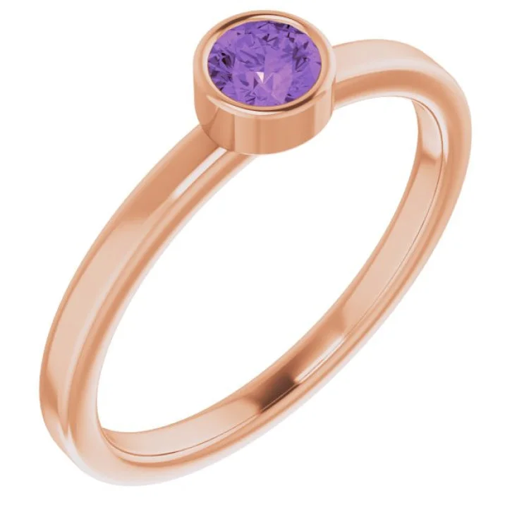 14K Rose 4 mm Natural Amethyst Ring