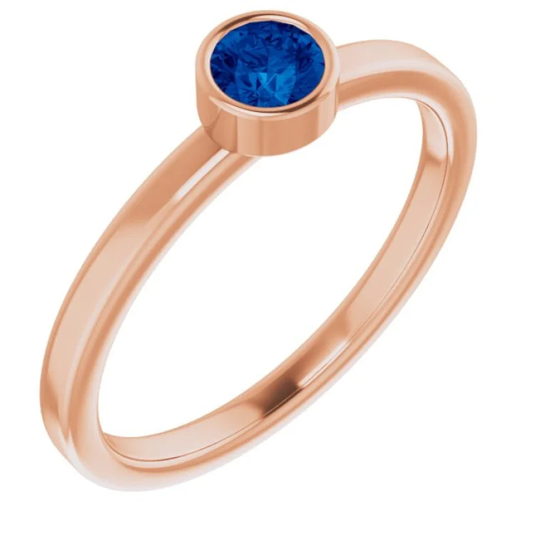 14K Rose 4 mm Lab-Grown Blue Sapphire Ring