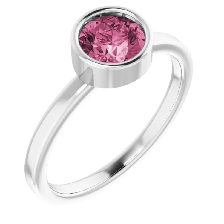 Platinum 6 mm Natural Pink Tourmaline Ring