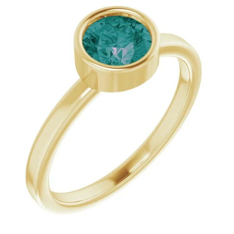 14K Yellow 6 mm Lab-Grown Alexandrite Ring