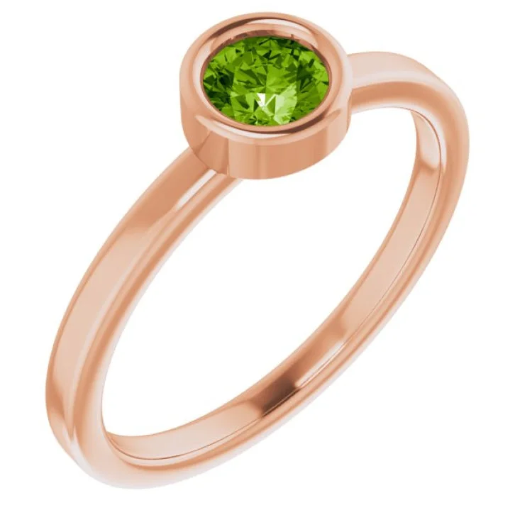 14K Rose 4.5 mm Natural Peridot Ring