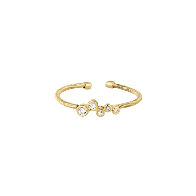 Gold Finish Sterling Silver Cable Cuff Ring with Bubble Pattern with Simulated Diamonds