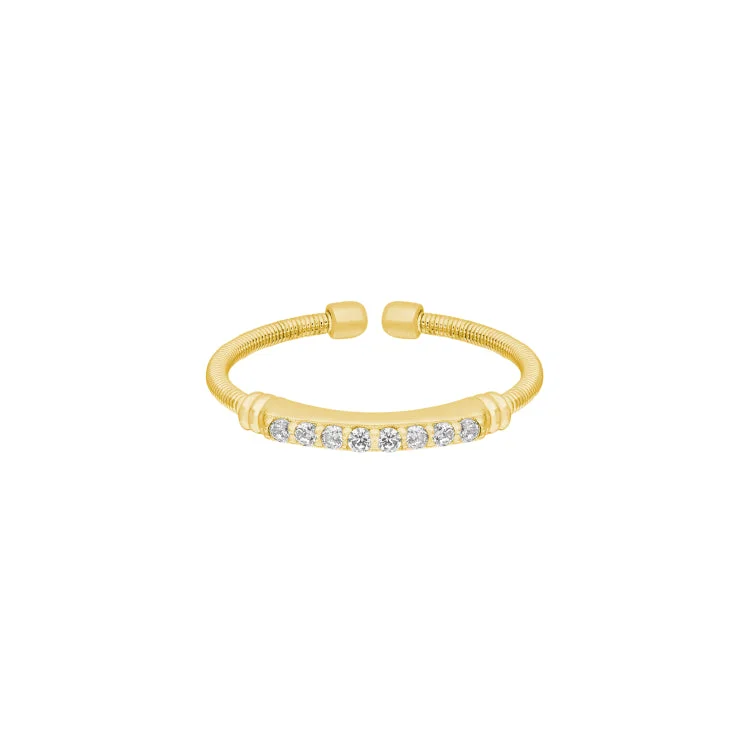 Gold Finish Sterling Silver Cable Cuff Ring with Simulated Diamond Birth Gems - April