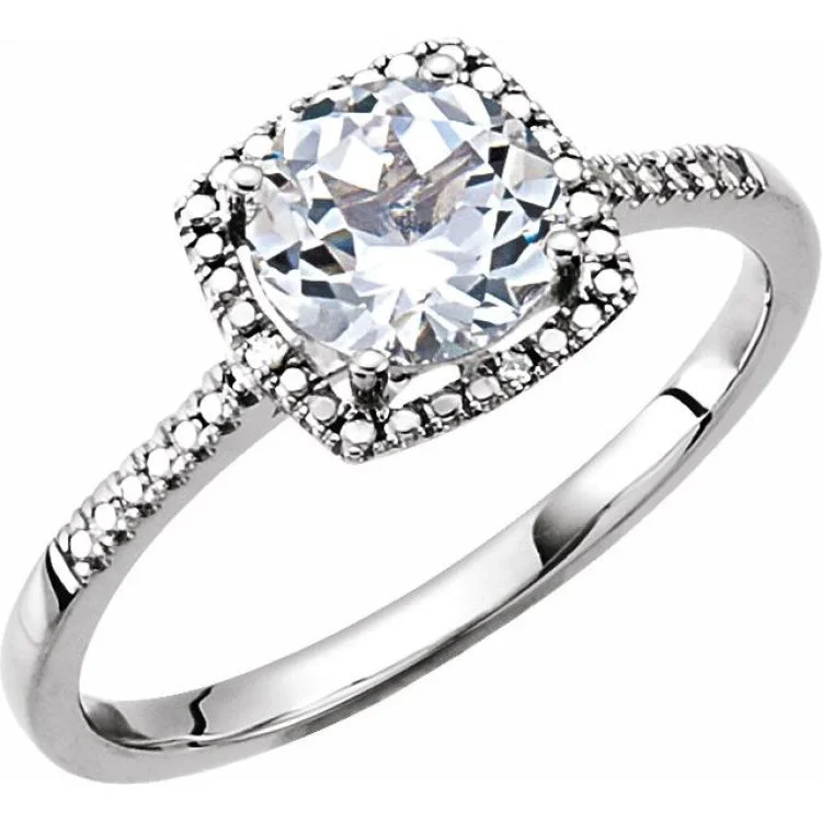 Sterling Silver Lab-Grown White Sapphire & .01 CTW Natural Diamond Ring