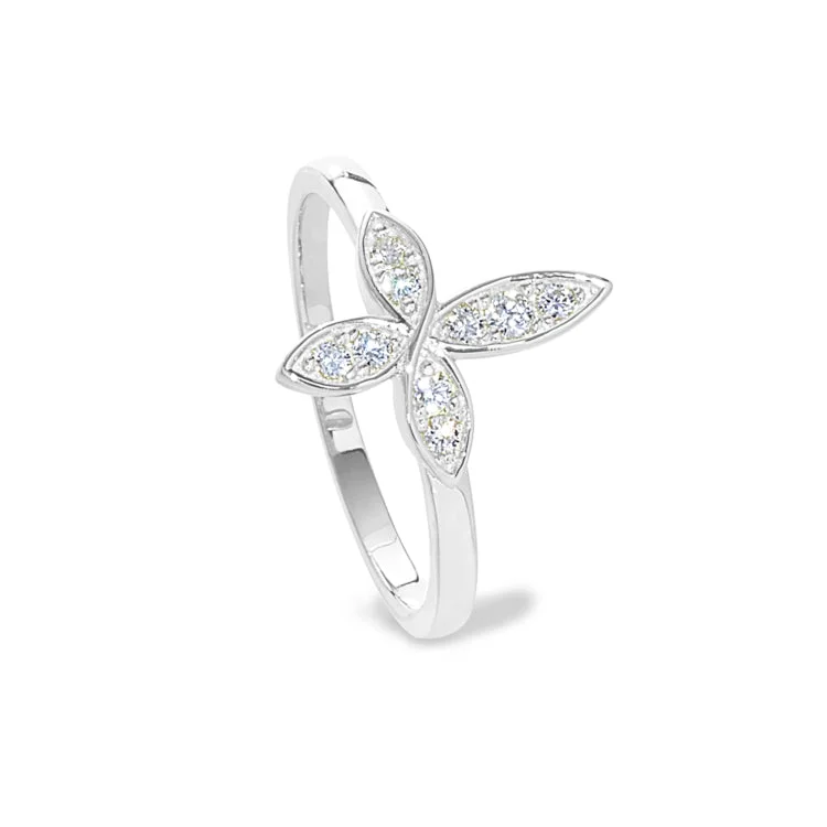 Platinum Finish Sterling Silver Micropave Marquis Cross Ring with Simulated Diamonds - size 8