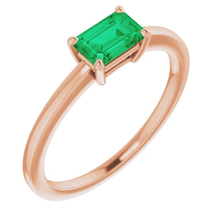 14K Rose Lab-Grown Emerald Ring