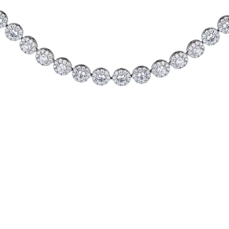 18K White Gold Round Diamond Halo Necklace 19.35Ctw