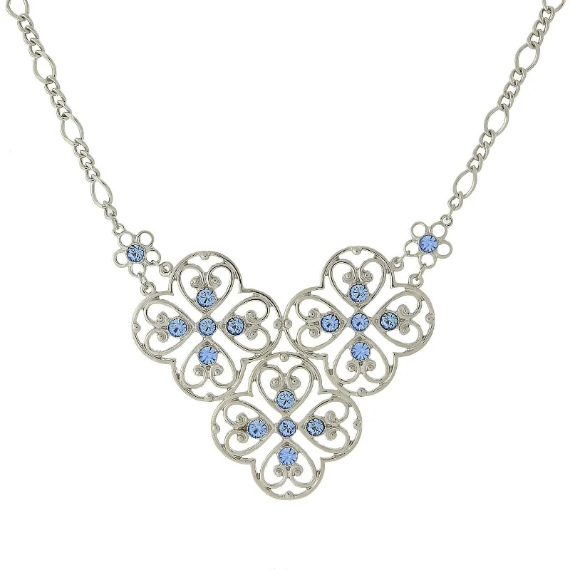 2028 Jewelry Blue Filigree Bib Necklace 16" + 3" Extender