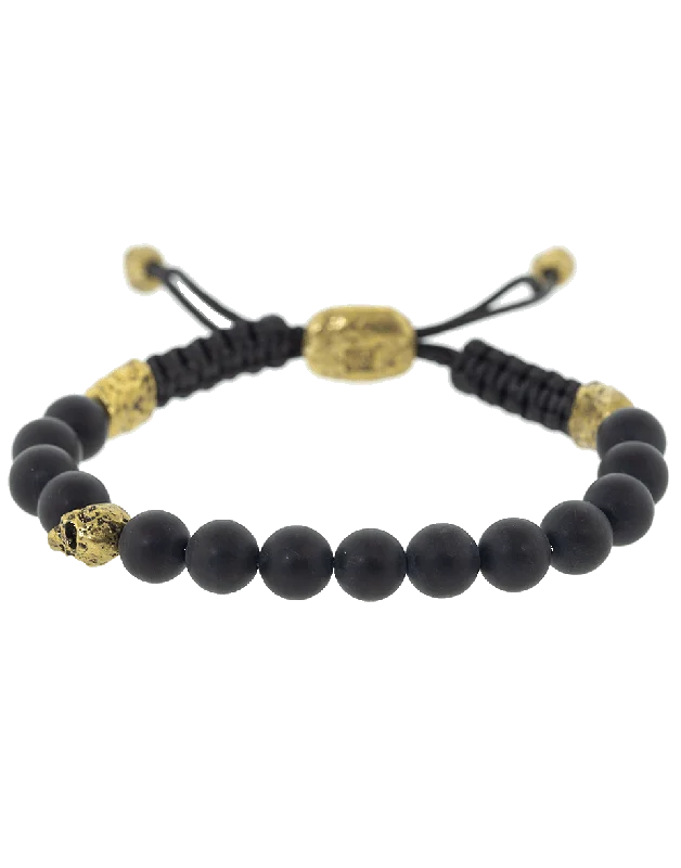 Brass Skull and Onyx Bead Bracelet