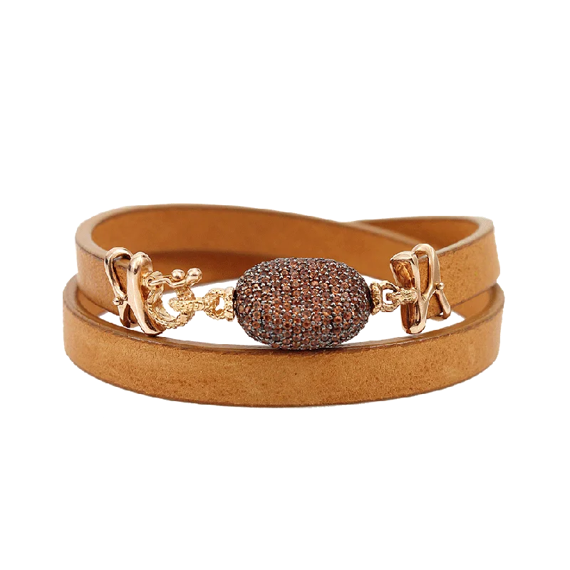 Brilliant Cut Orange Sapphire Leather Wrap Bracelet