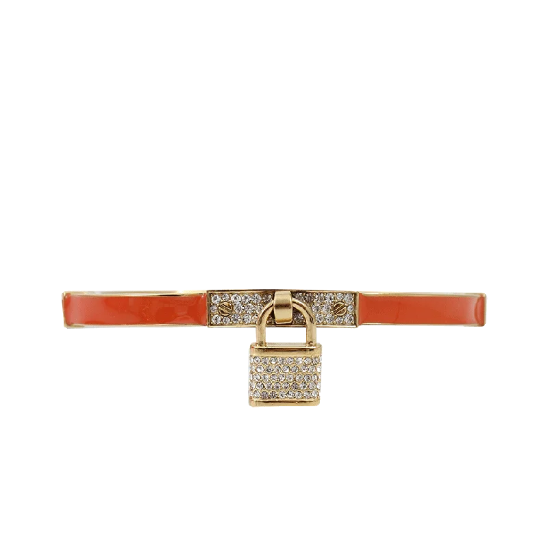 Clear Pave And Orange Padlock Hinge Bracelet