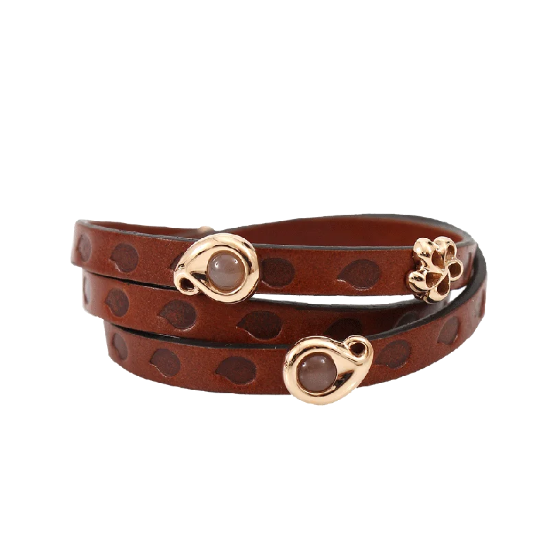 Cognac Leather Wrap Bracelet with Slider Pendants