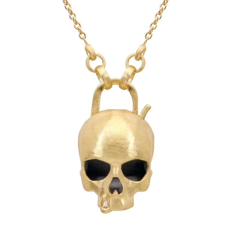 Diamond Snaggletooth Enchanted City Skull Padlock Necklace - 11814