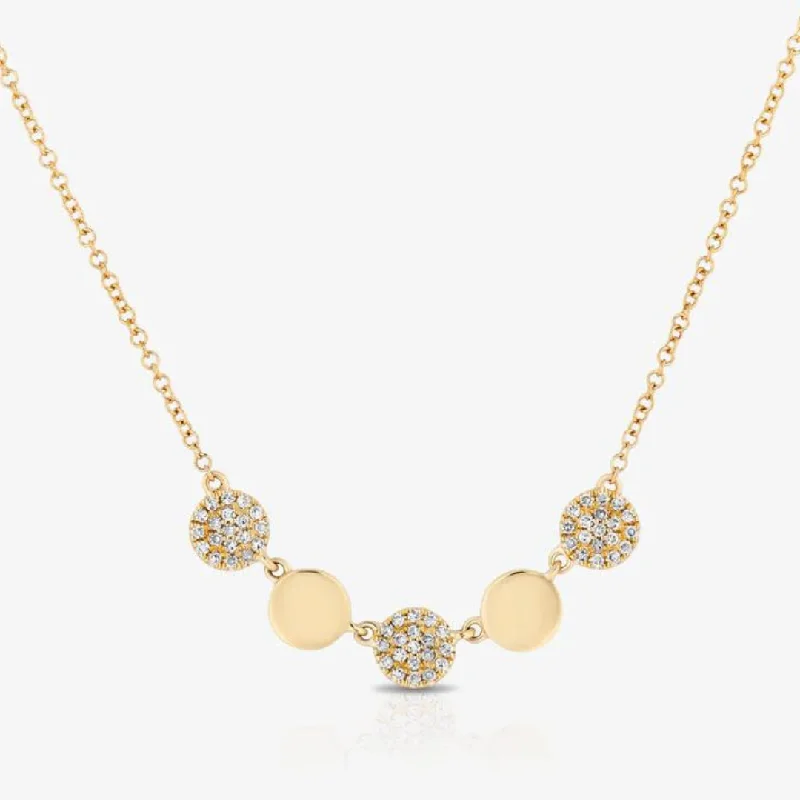 Gold Alternating Diamond Pave Disc Necklace