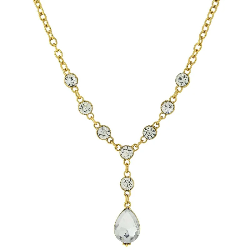 1928 Jewelry Clear Crystal Teardrop Y-Necklace 16" + 3" Extender