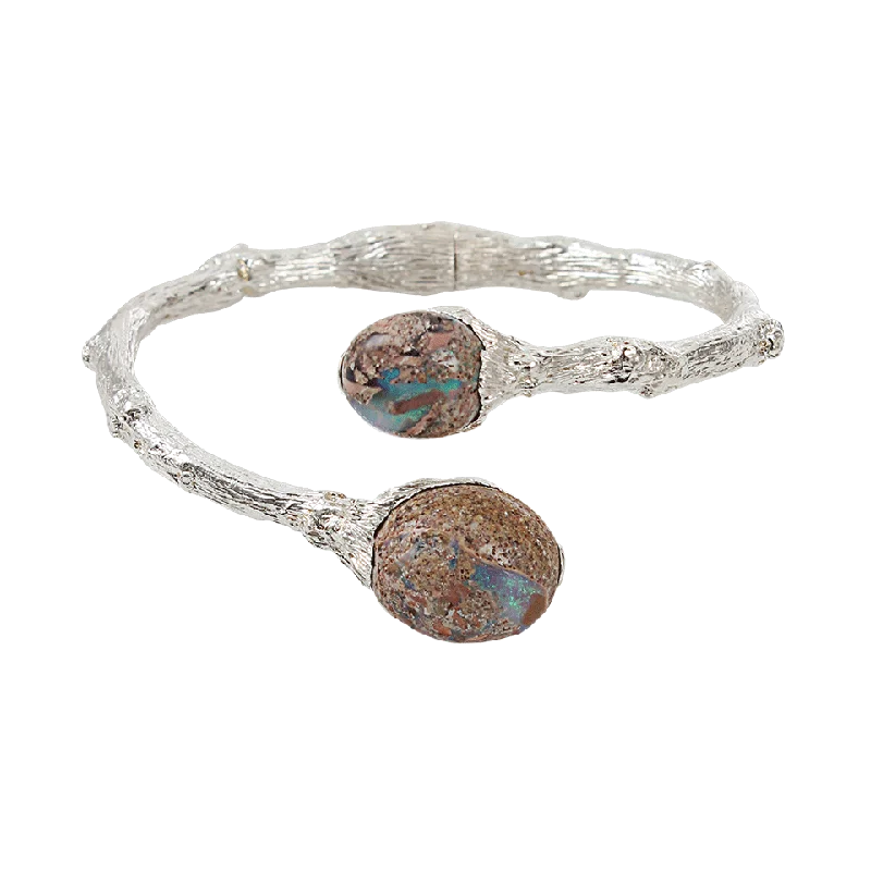 Large Australian Jundah Opal Bypass Twig Cuff