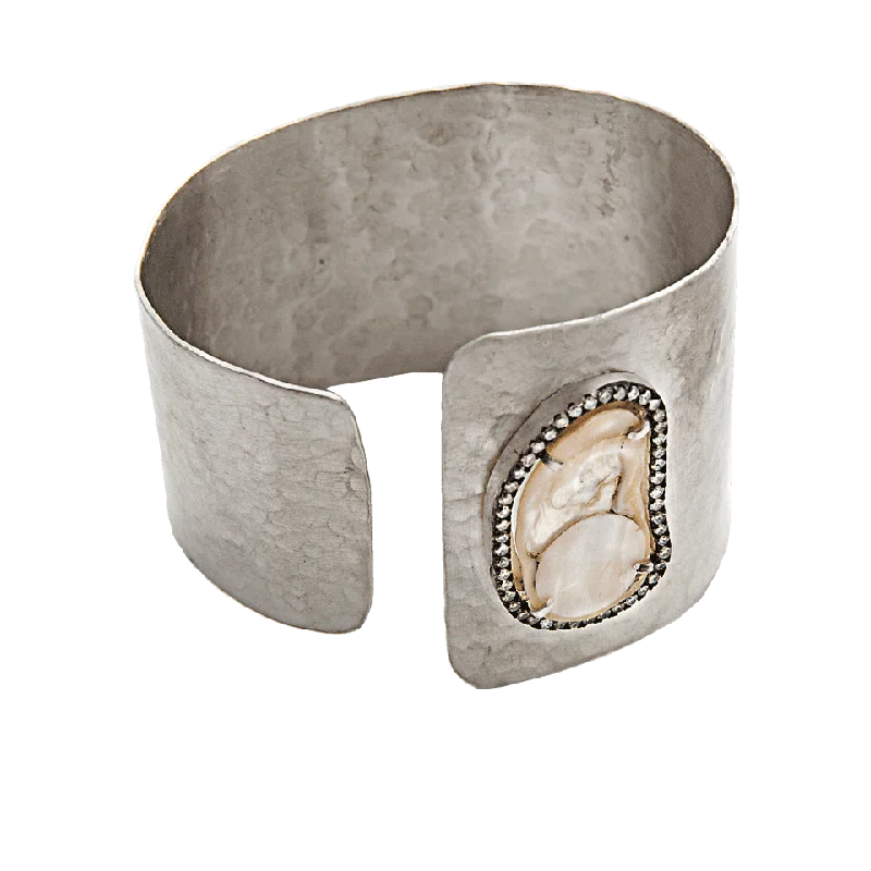 Pearl Slice and Pave “C” Cuff