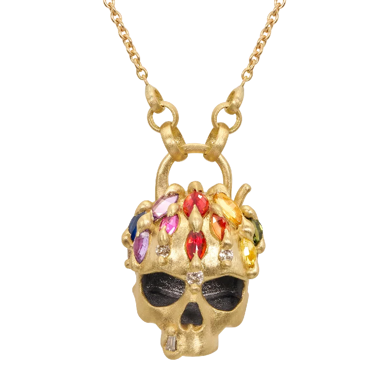 Rainbow Enchanted City Skull Padlock Necklace - 11805