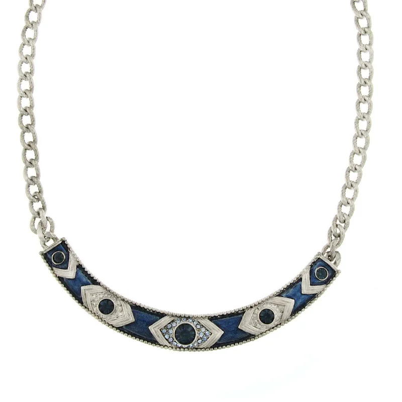 1928 Jewelry Blue Crystal And Blue Enamel Collar Necklace 16" + 3" Extender