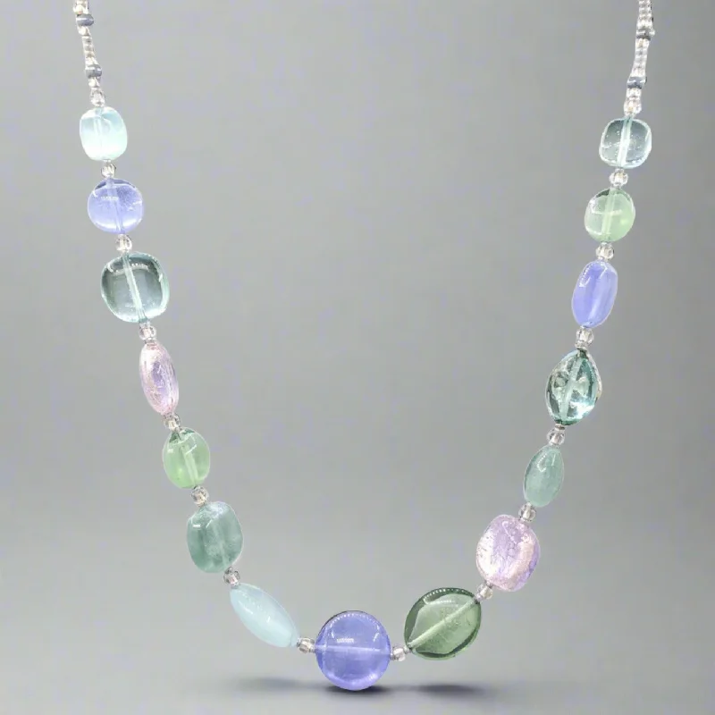 STST Blue, Green, & Lavender Murano Glass Beaded Necklace