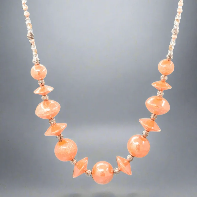 STST Peachy Orange Murano Glass Beaded Necklace